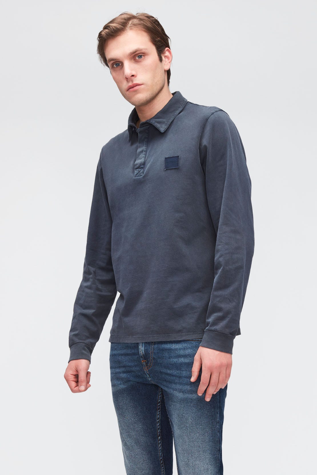 POLO L/S OLD DYE WASHED NAVY