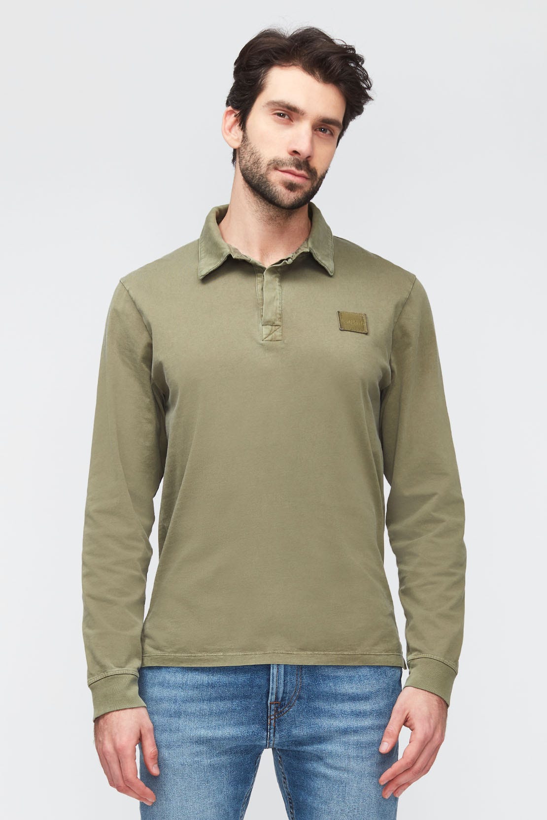 POLO L/S OLD DYE WASHED ARMY