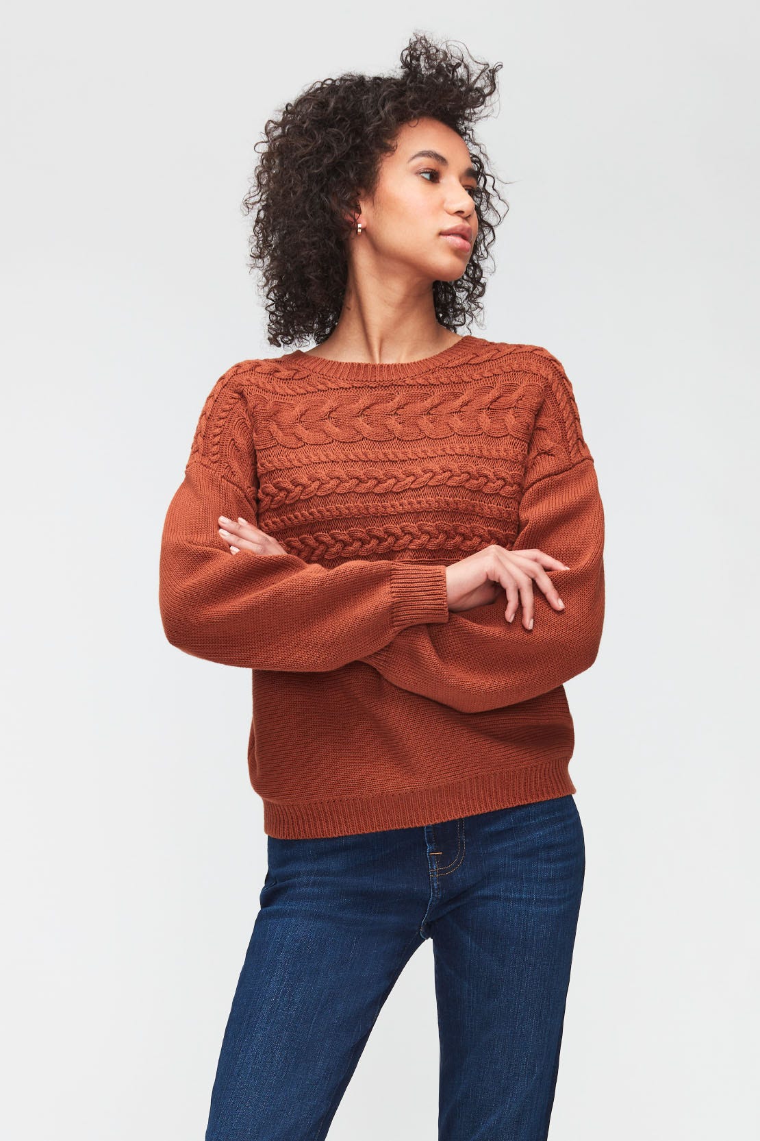 CABLE KNIT COTTON WOOL CINNAMON