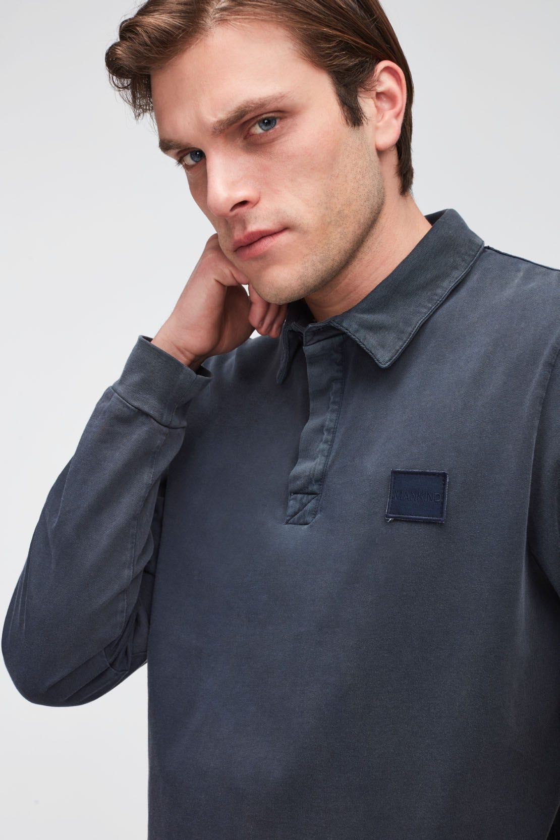 POLO L/S OLD DYE WASHED NAVY