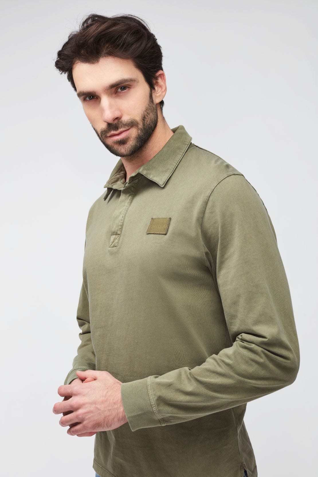 POLO L/S OLD DYE WASHED ARMY