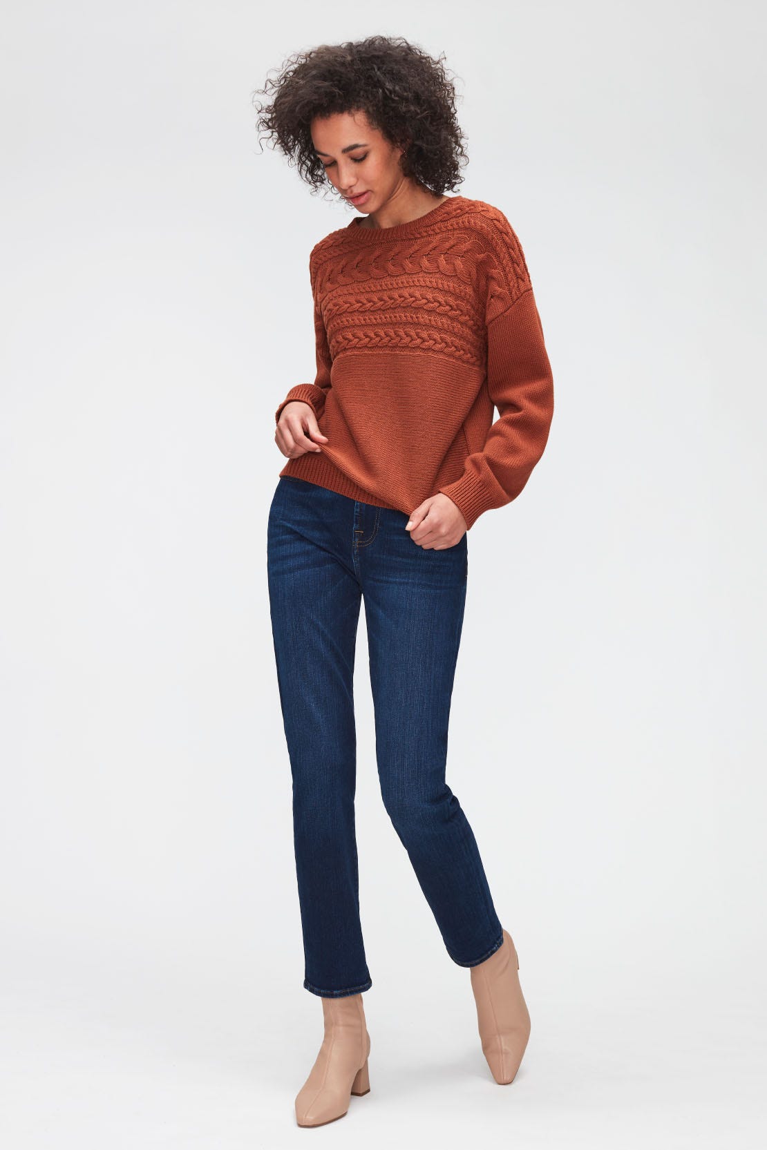 CABLE KNIT COTTON WOOL CINNAMON