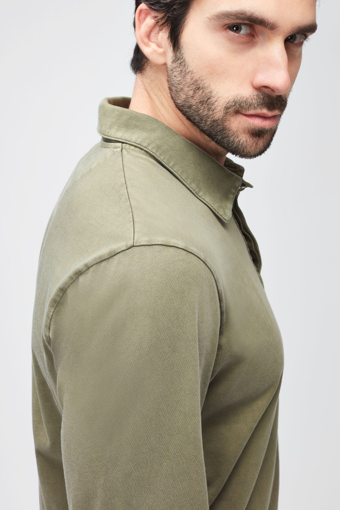 POLO L/S OLD DYE WASHED ARMY