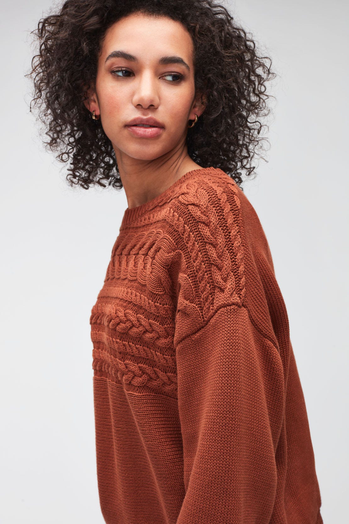 CABLE KNIT COTTON WOOL CINNAMON