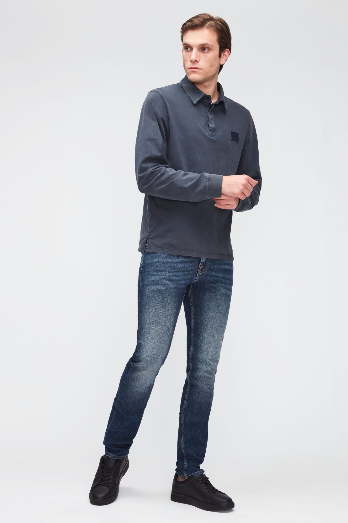 POLO L/S OLD DYE WASHED NAVY