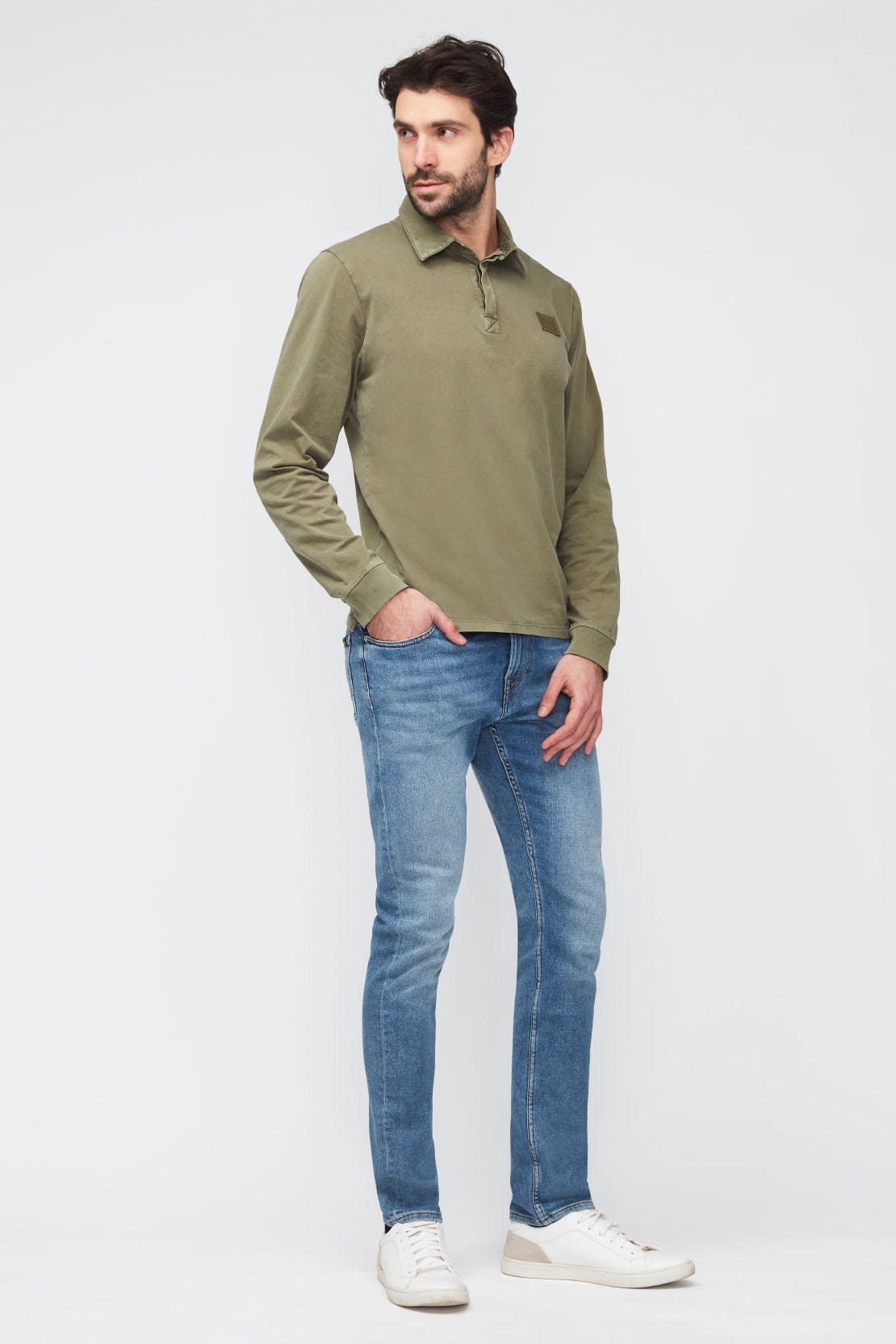 POLO L/S OLD DYE WASHED ARMY