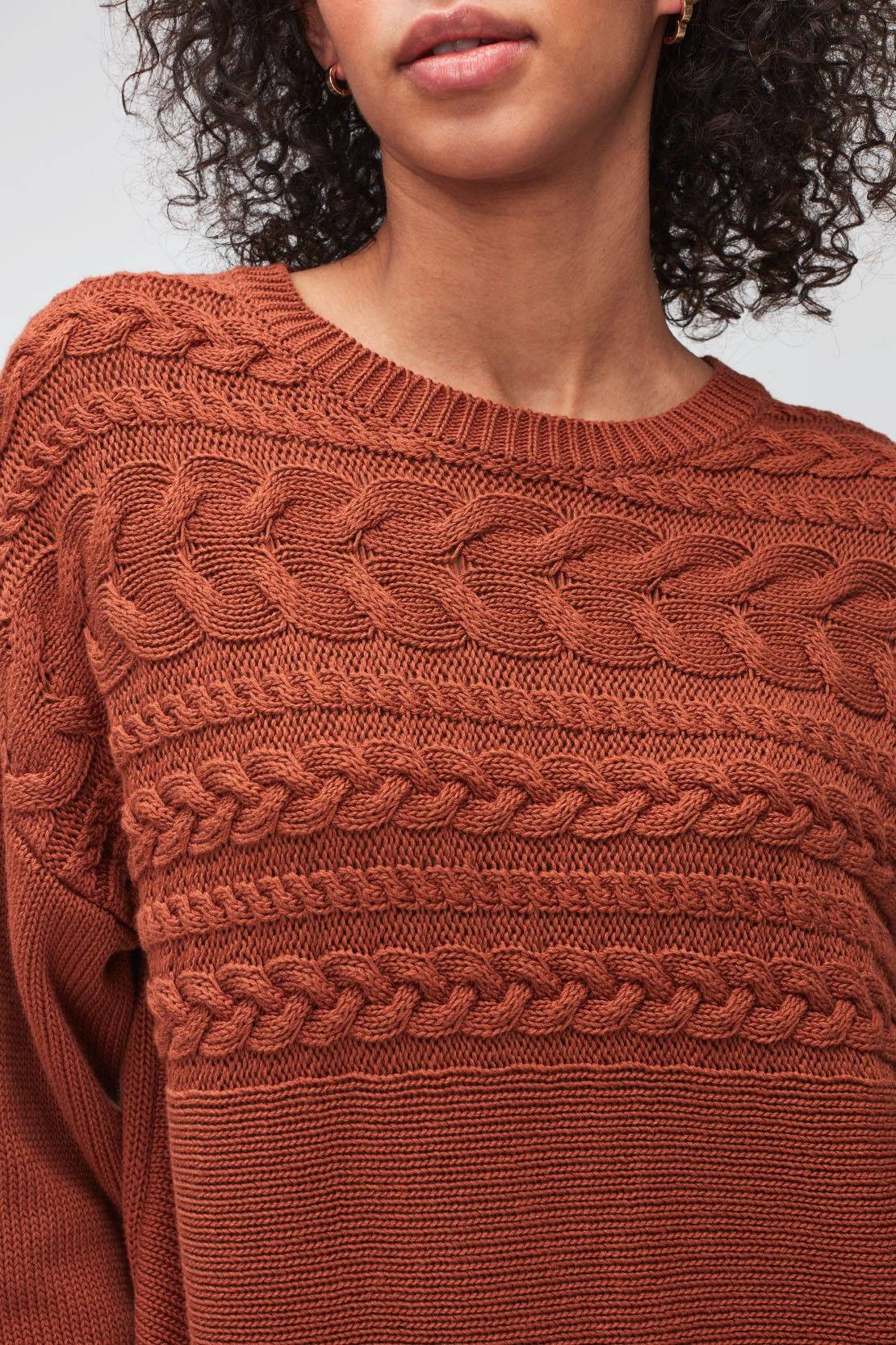 CABLE KNIT COTTON WOOL CINNAMON