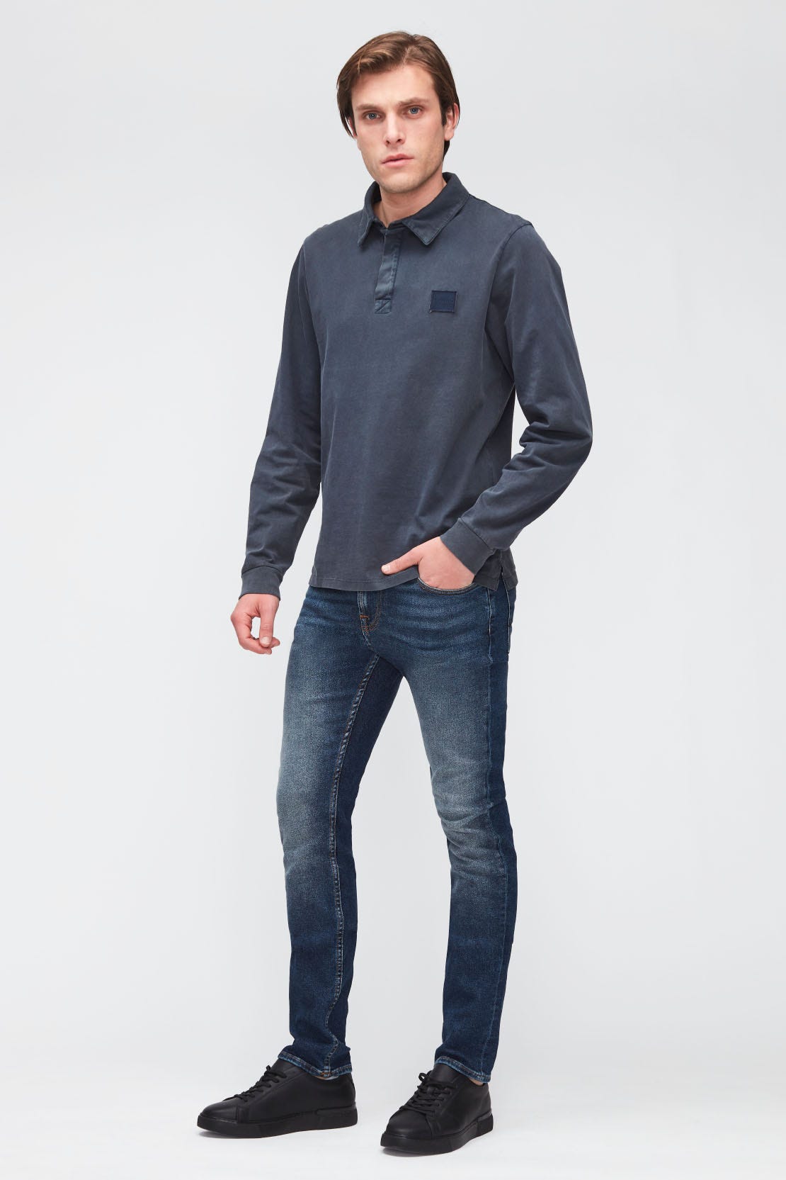 POLO L/S OLD DYE WASHED NAVY