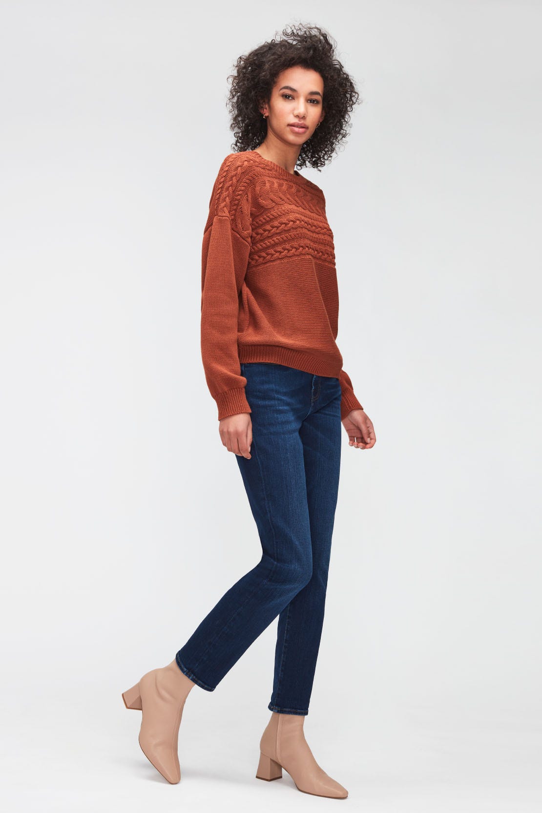 CABLE KNIT COTTON WOOL CINNAMON