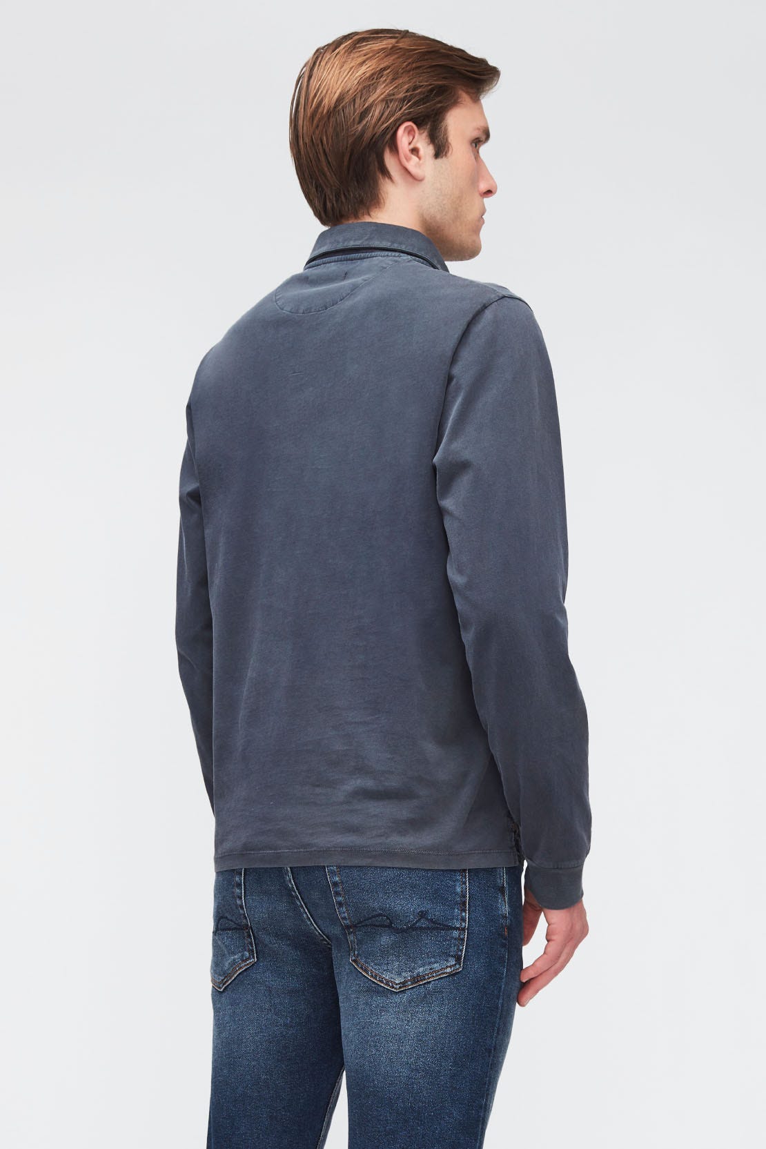 POLO L/S OLD DYE WASHED NAVY