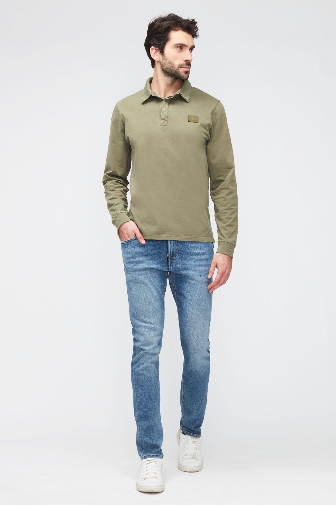 POLO L/S OLD DYE WASHED ARMY