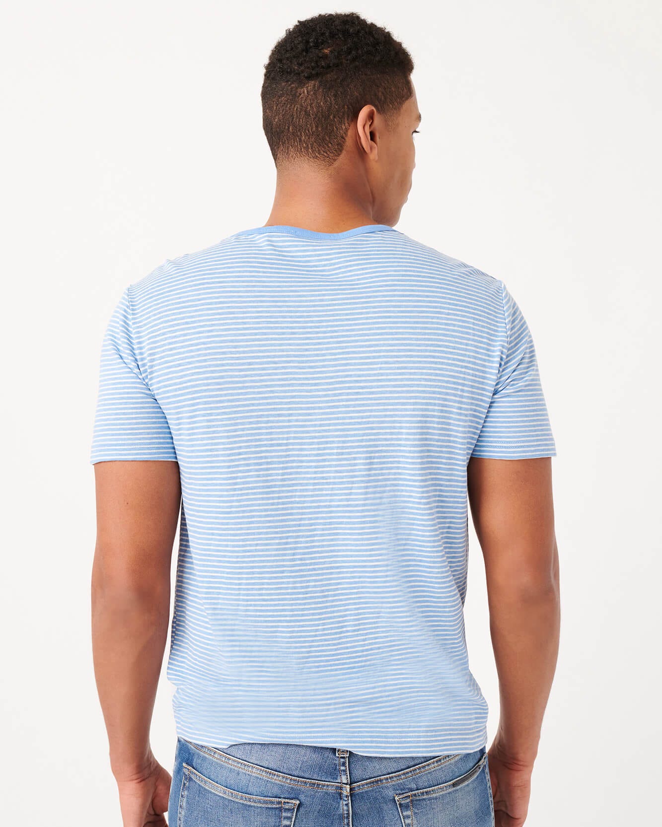 BOUND NECK IN BLUE WHITE STRIPE