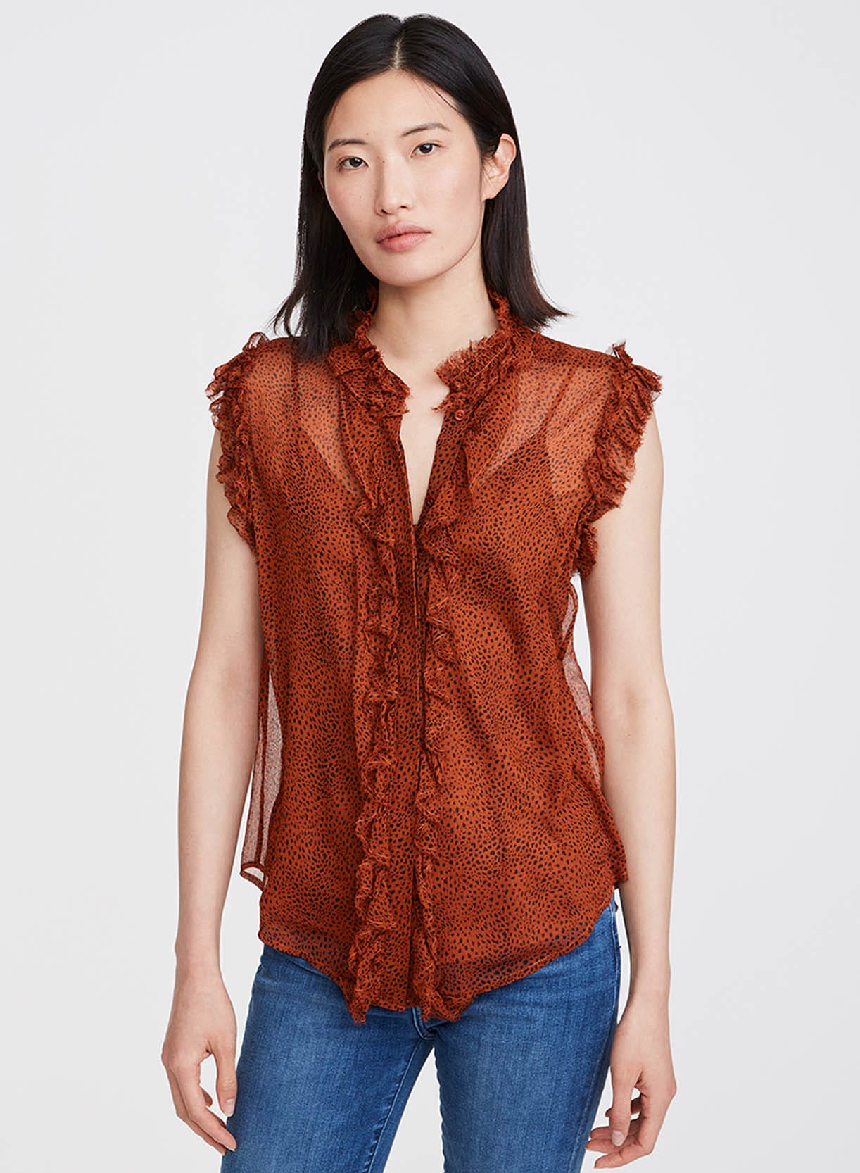 RUFFLE FRONT SLVLS IN MINI CHEETAH