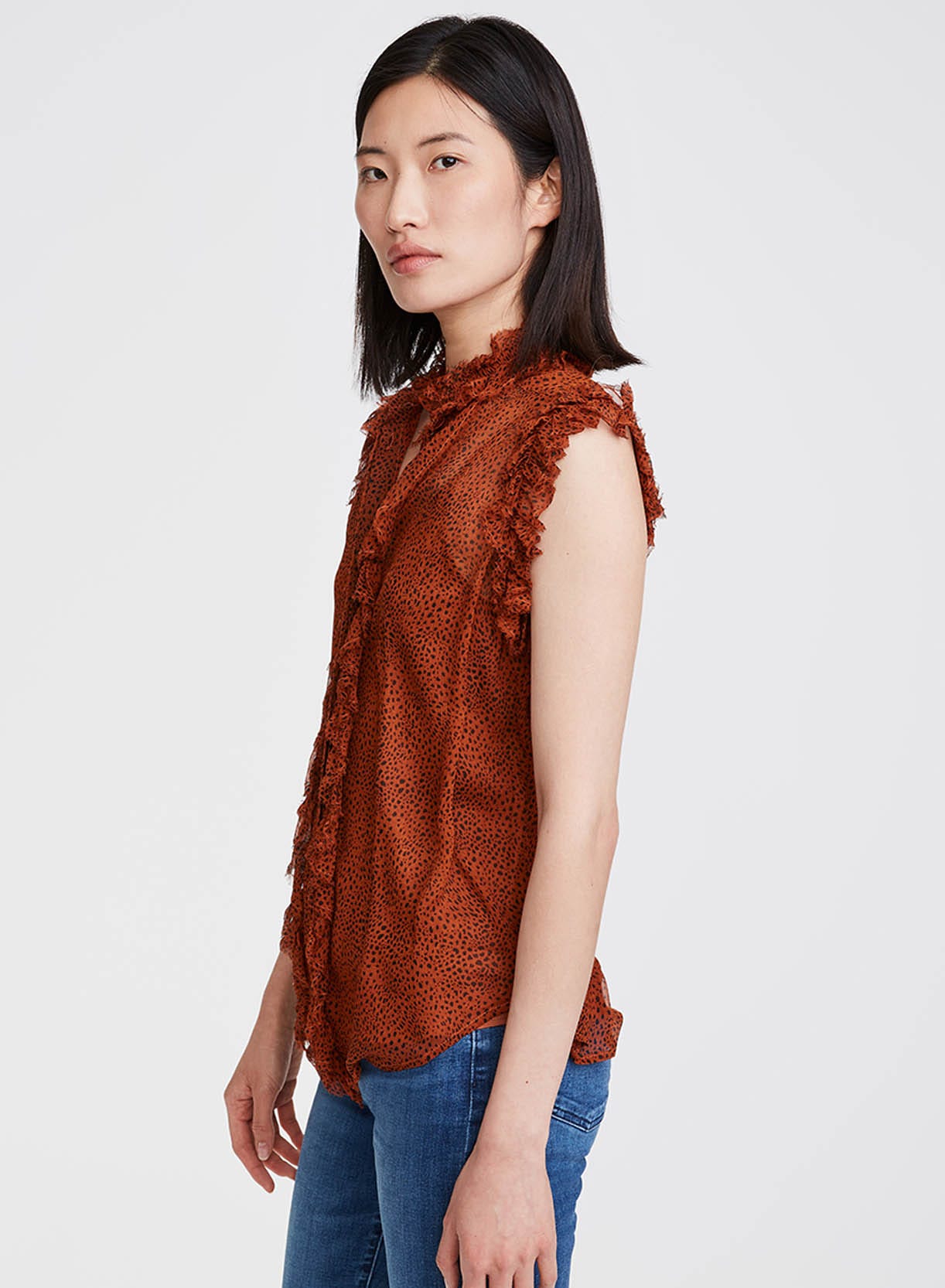 RUFFLE FRONT SLVLS IN MINI CHEETAH