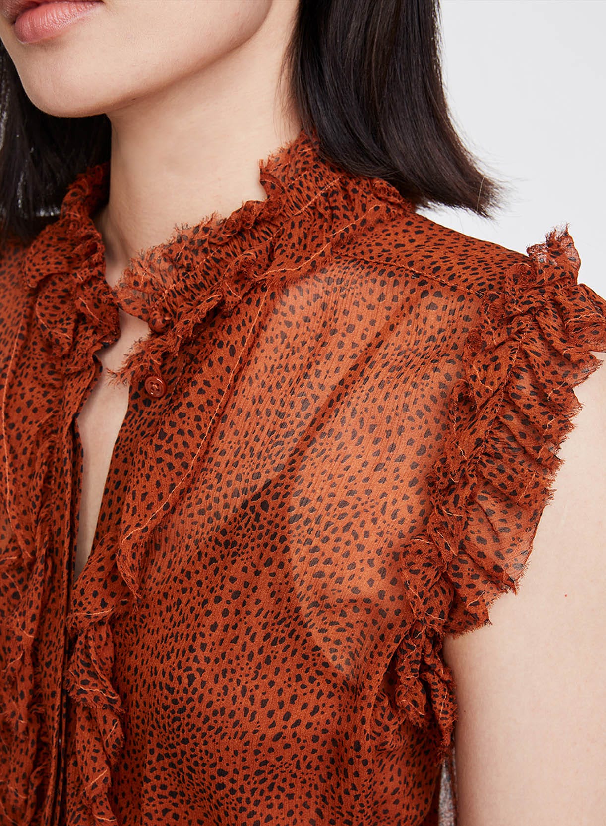 RUFFLE FRONT SLVLS IN MINI CHEETAH