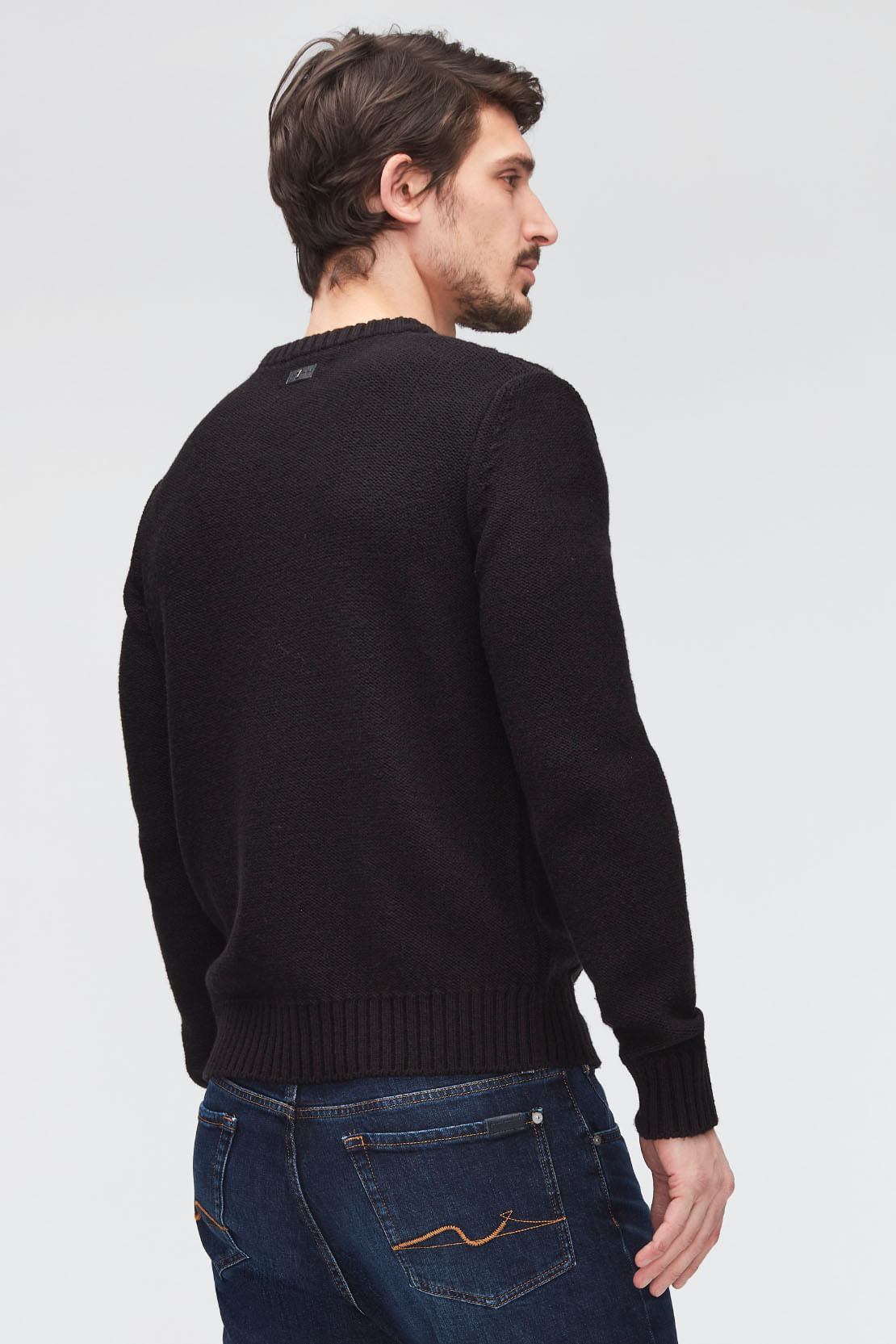 SWEATER CABLE KNIT MIXED FABRICS  BLACK