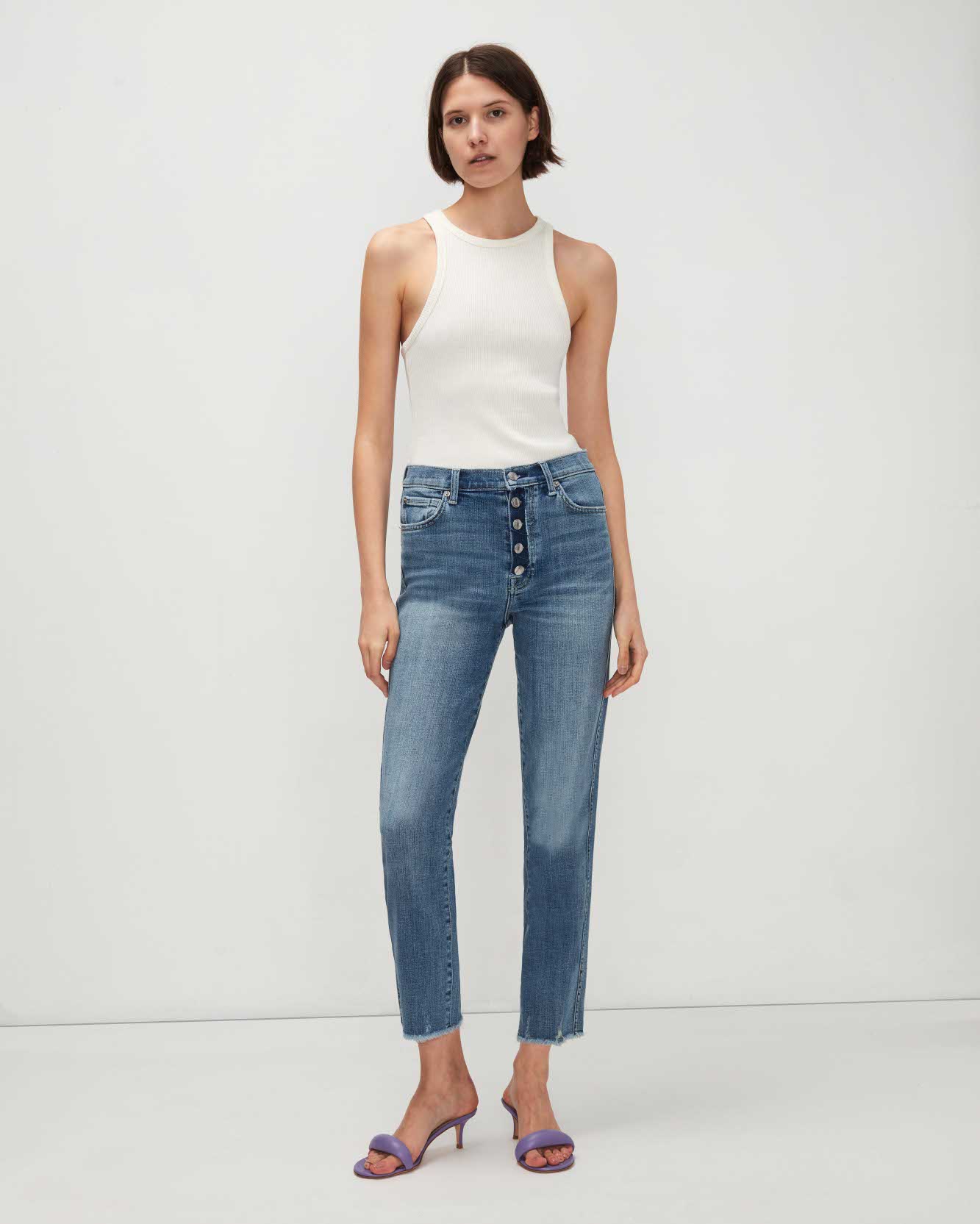 HIGH WAIST CROPPED STRAIGHT IN BROKEN TWILL AGAVE