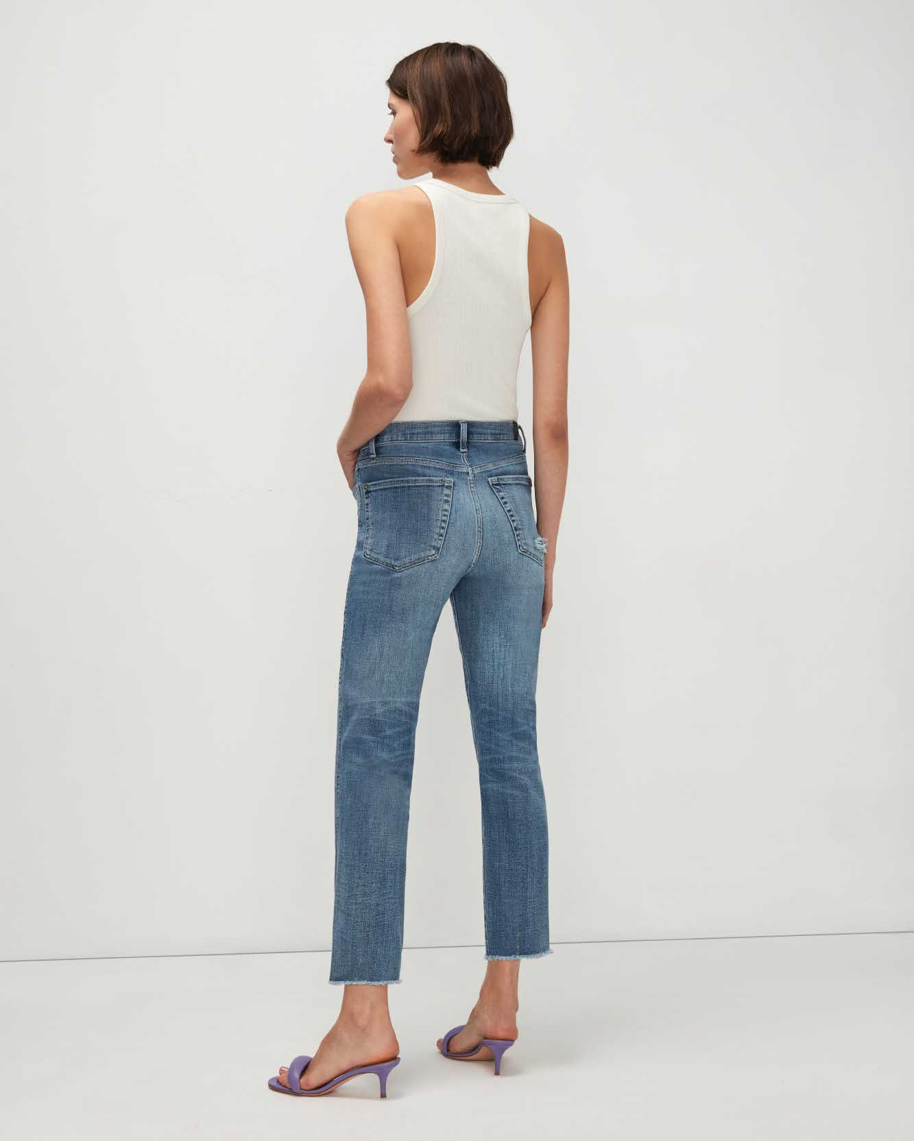 HIGH WAIST CROPPED STRAIGHT IN BROKEN TWILL AGAVE