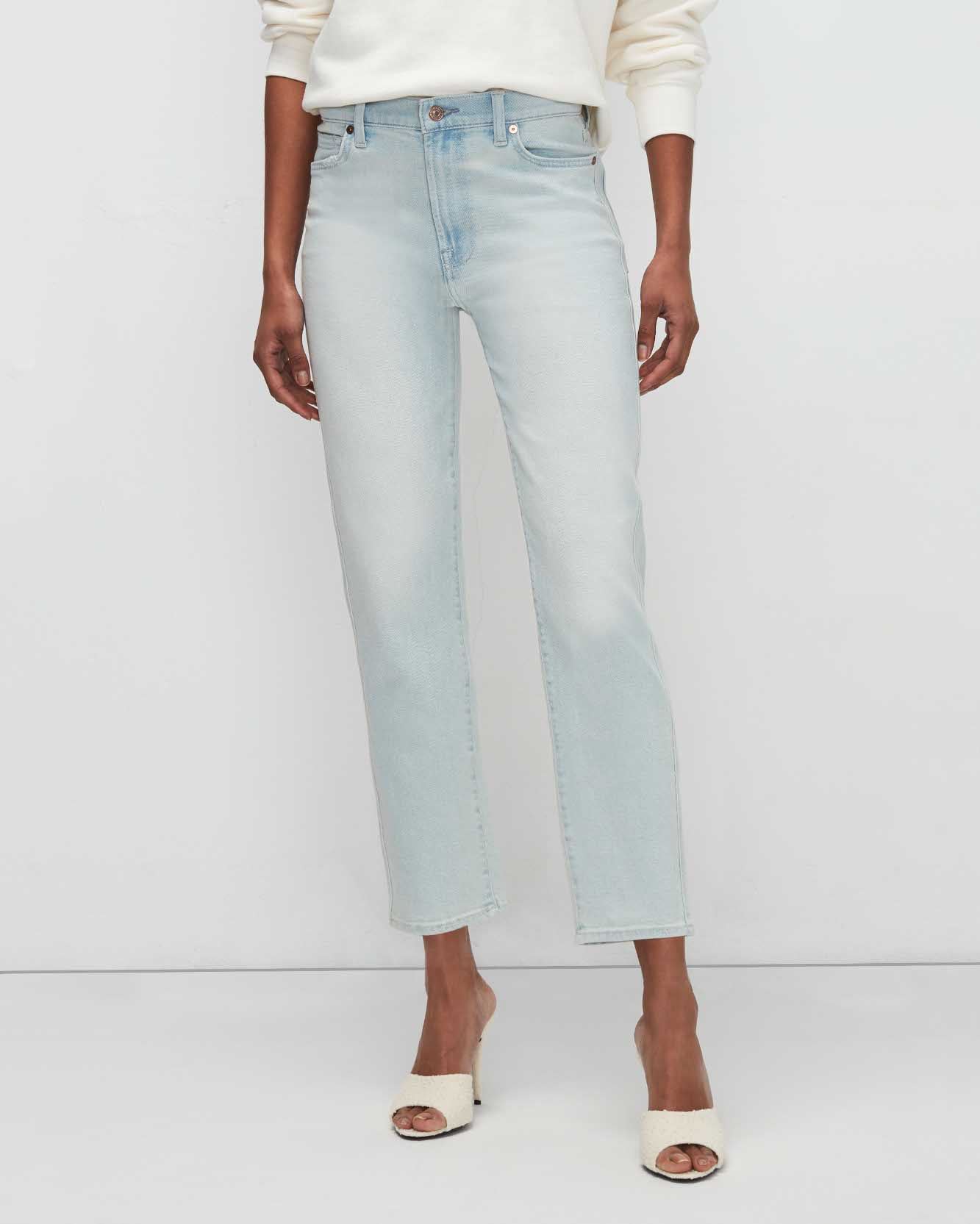LUXE VINTAGE HIGH WAIST CROPPED STRAIGHT IN SUN BLUE