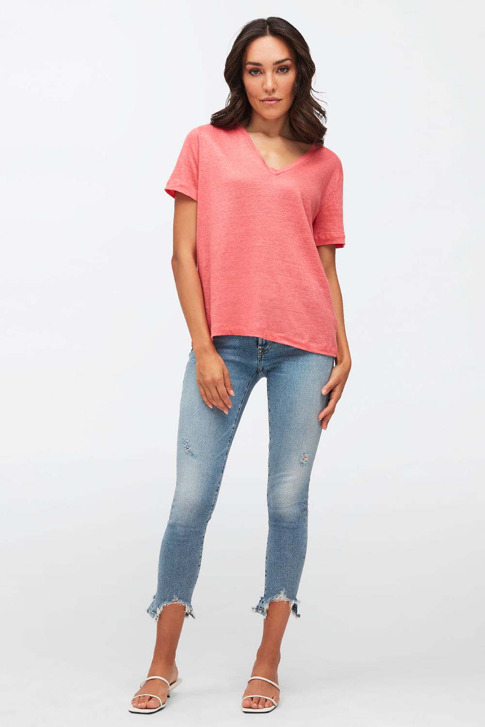 DEEP V NECK Linen Orange Red