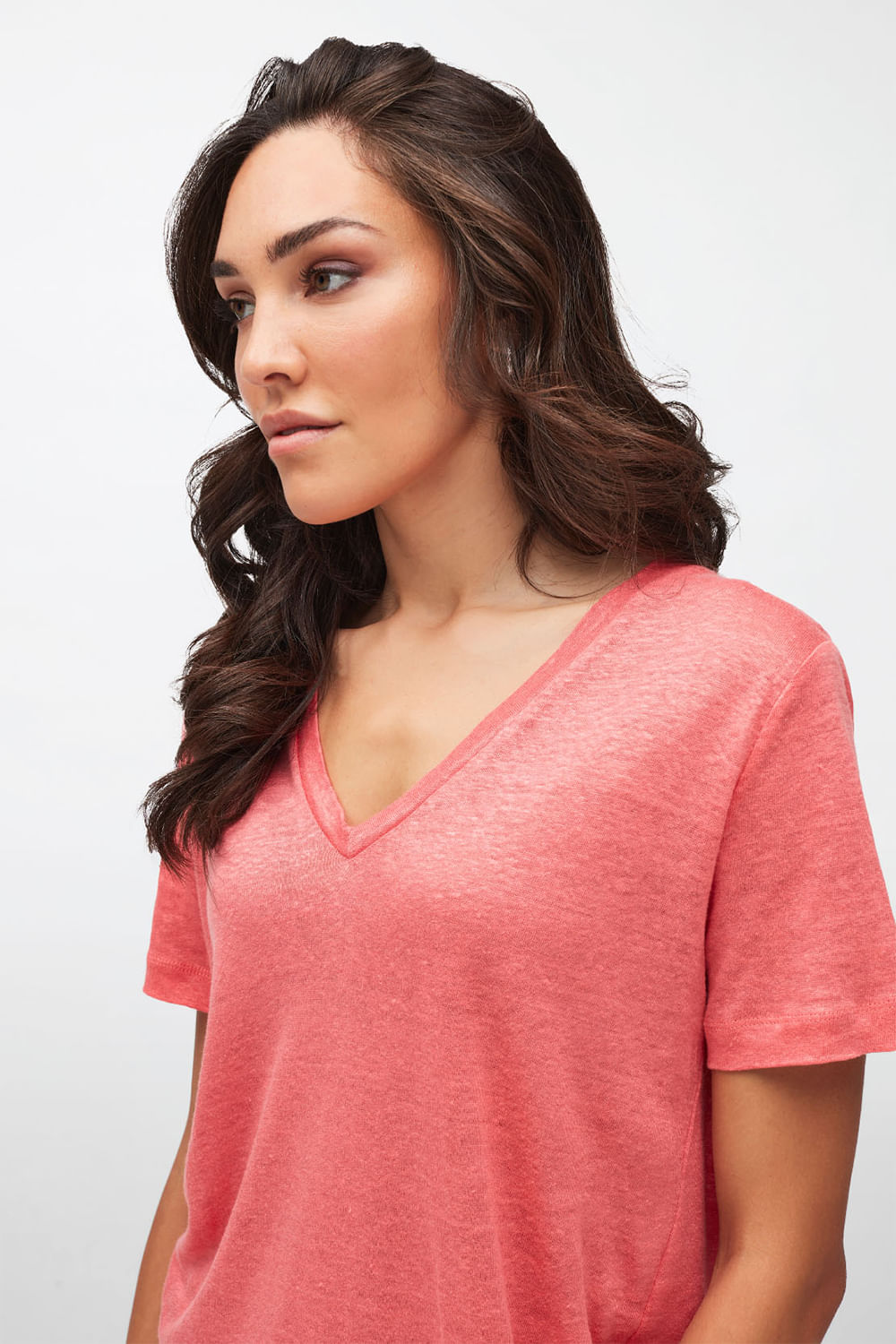 DEEP V NECK Linen Orange Red