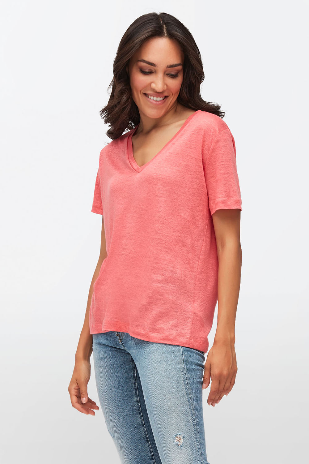 DEEP V NECK Linen Orange Red
