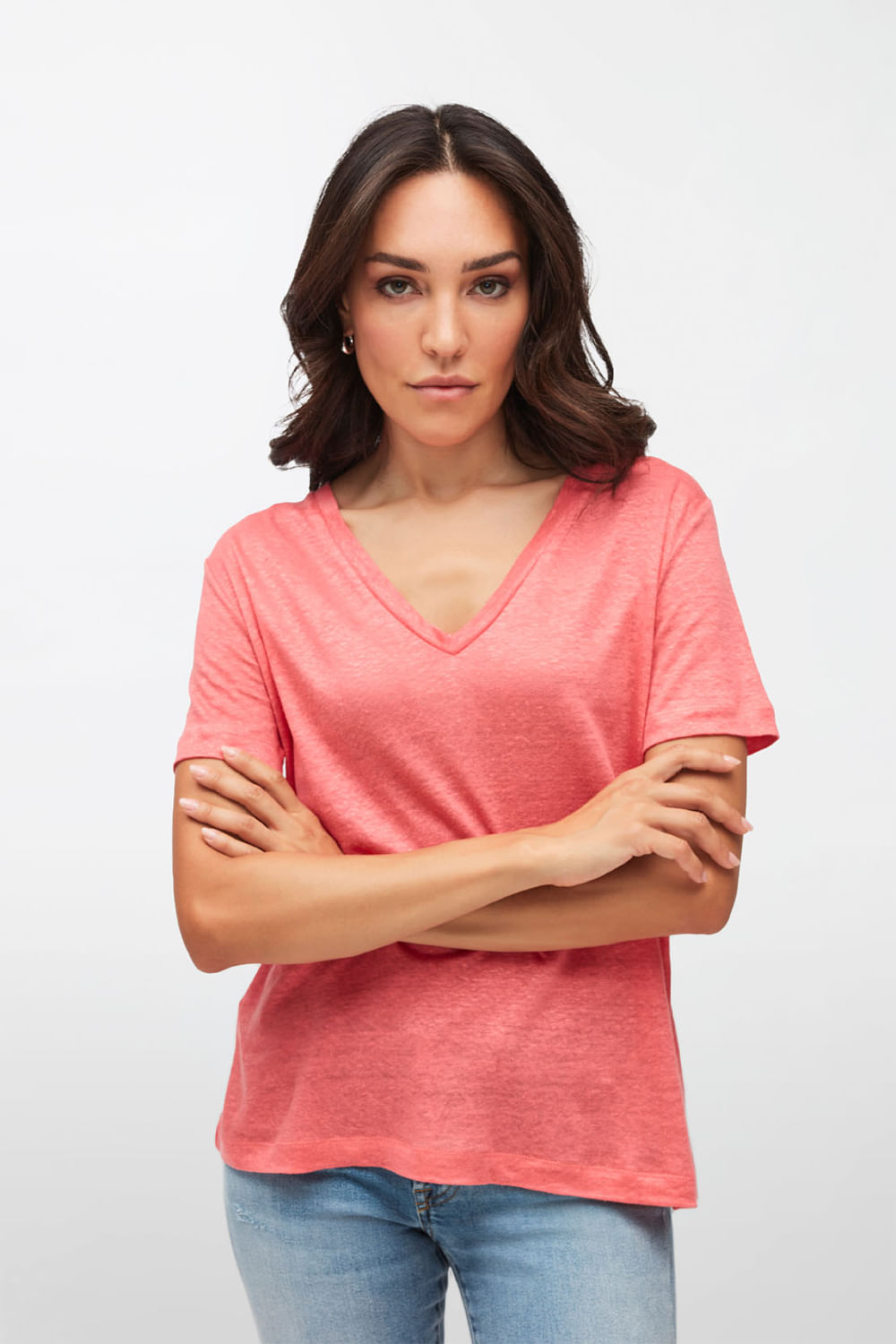 DEEP V NECK Linen Orange Red