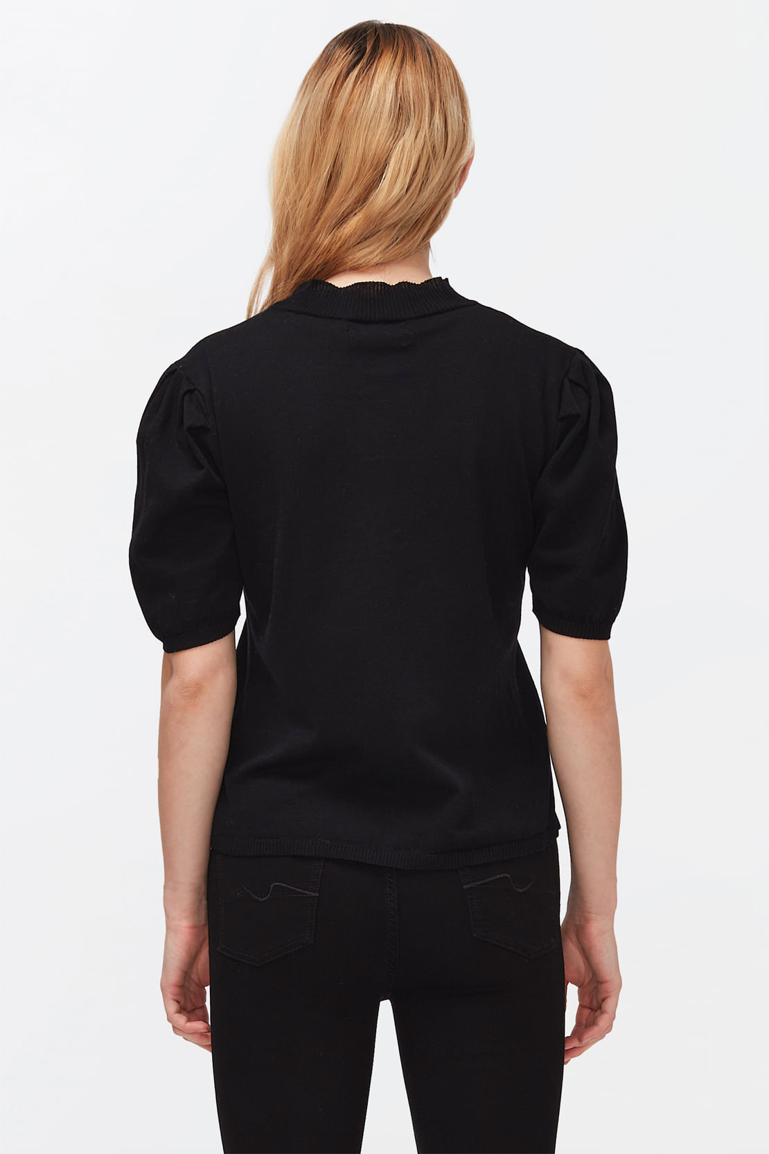MOCK NECK PUFF SLEEVES Cotton Black