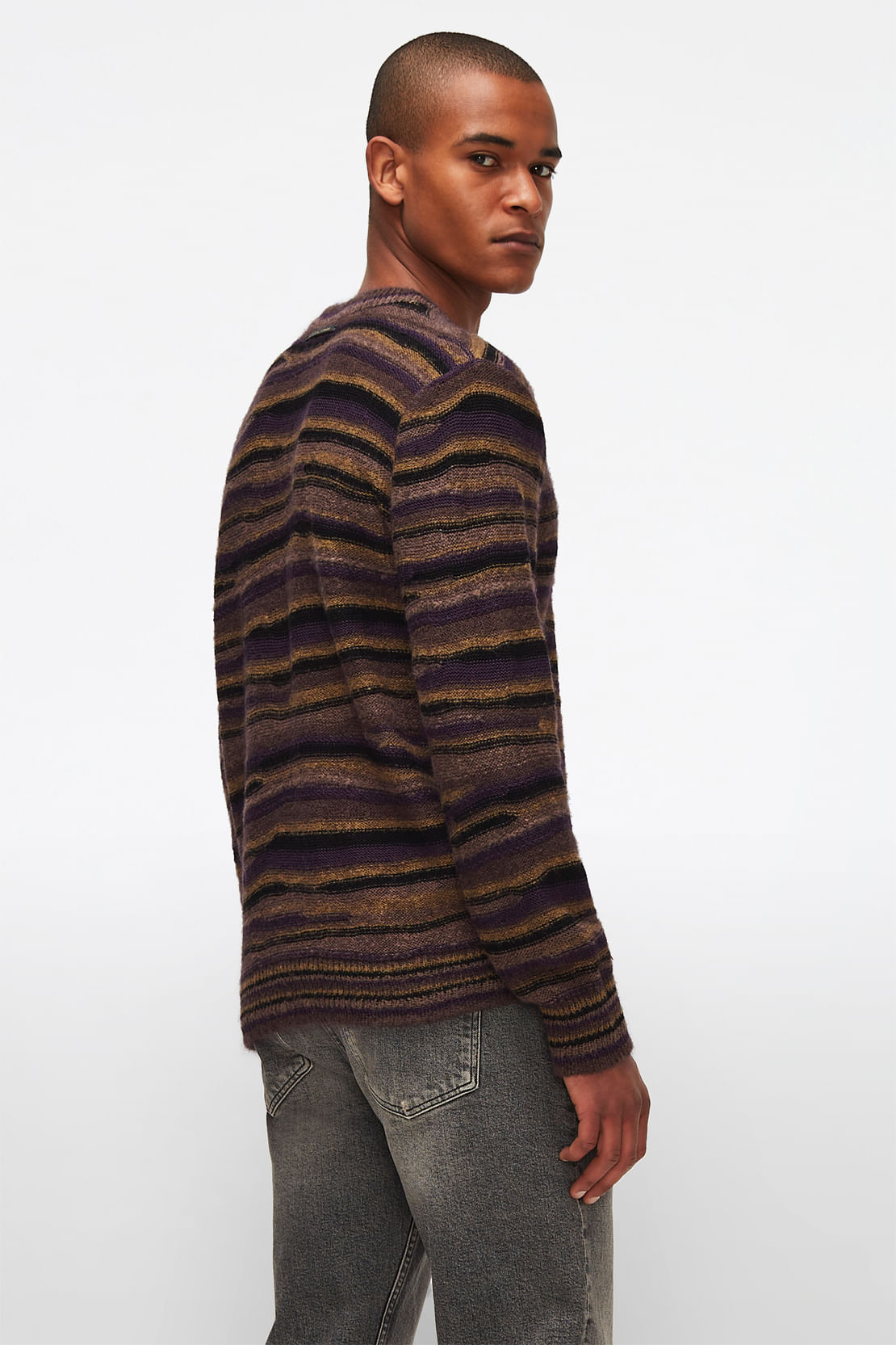 CREW NECK KNIT Stripy DyedPurple