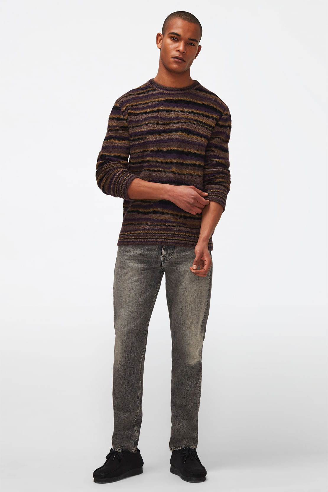CREW NECK KNIT Stripy DyedPurple