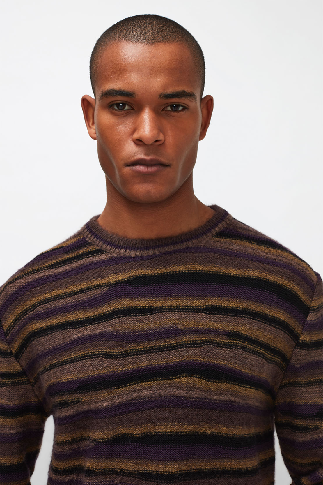 CREW NECK KNIT Stripy DyedPurple