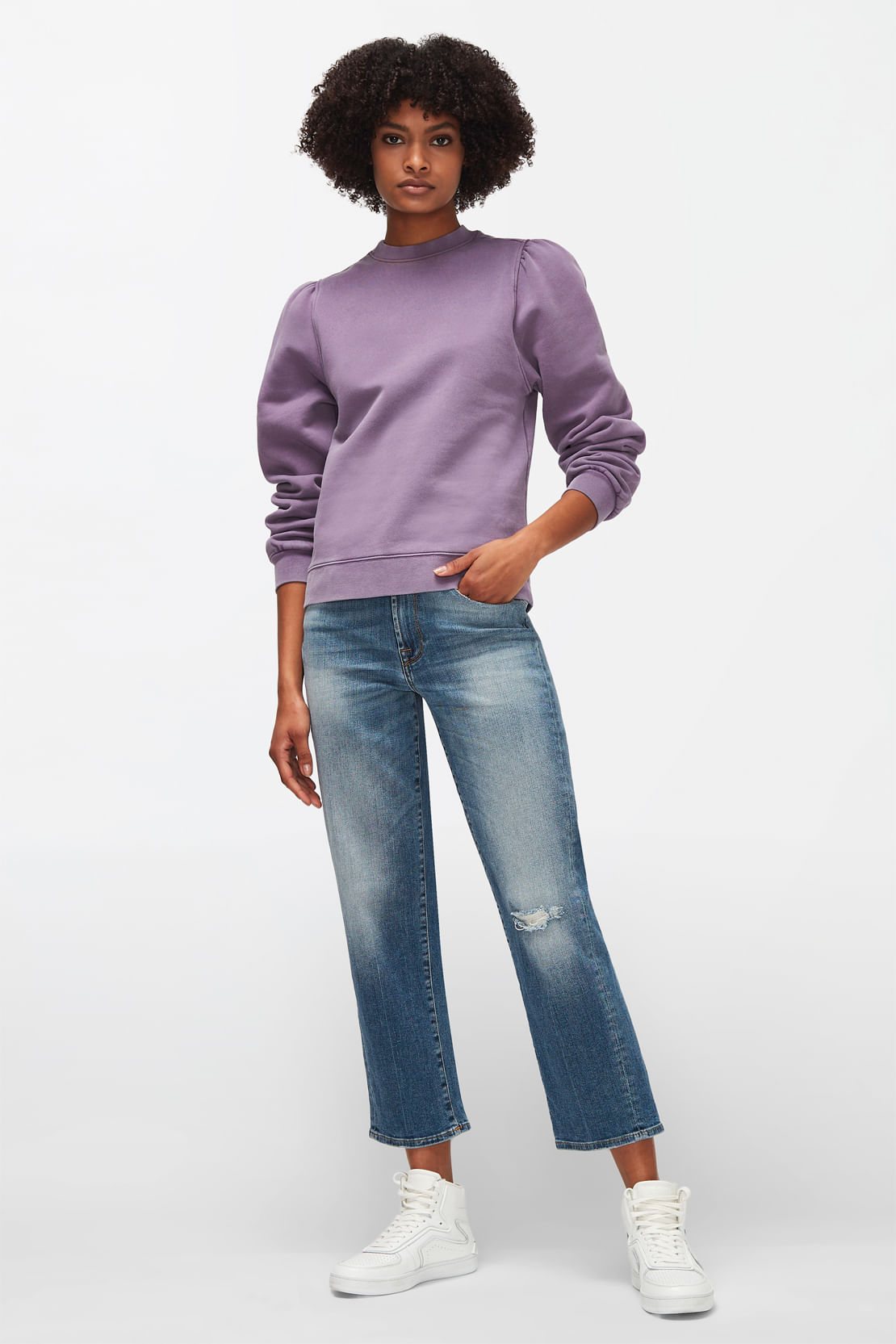 PUFF SLEEVES SWEAT Cotton Iris