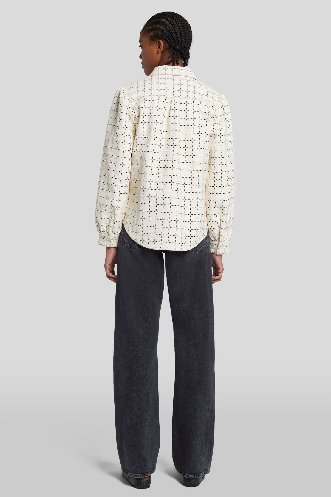 EYELET CLASSIC SHIRT FAUX CREAM