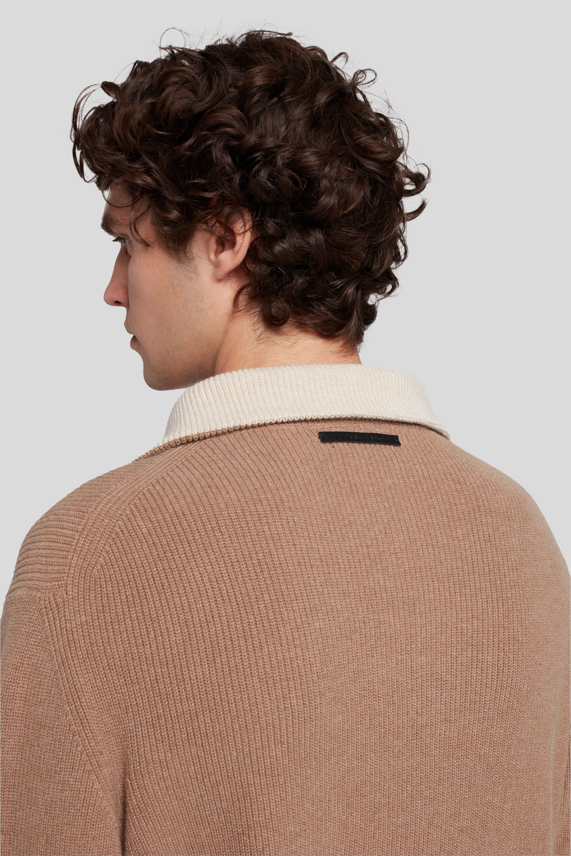 HALF ZIP MOCK NECK COTTON SAND