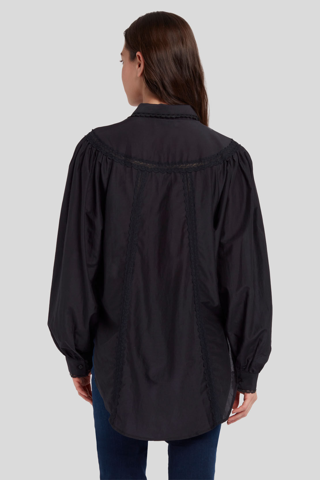 LACE TRIM BLOUSE COT SILK BLACK
