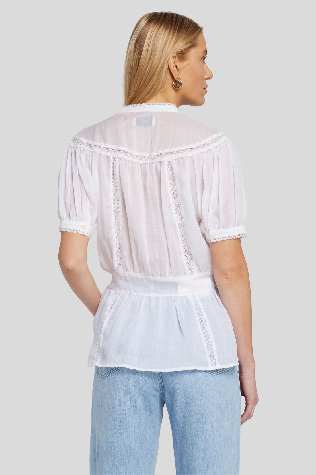 LACE TRIM SS BLOUSE RAMIE WHITE