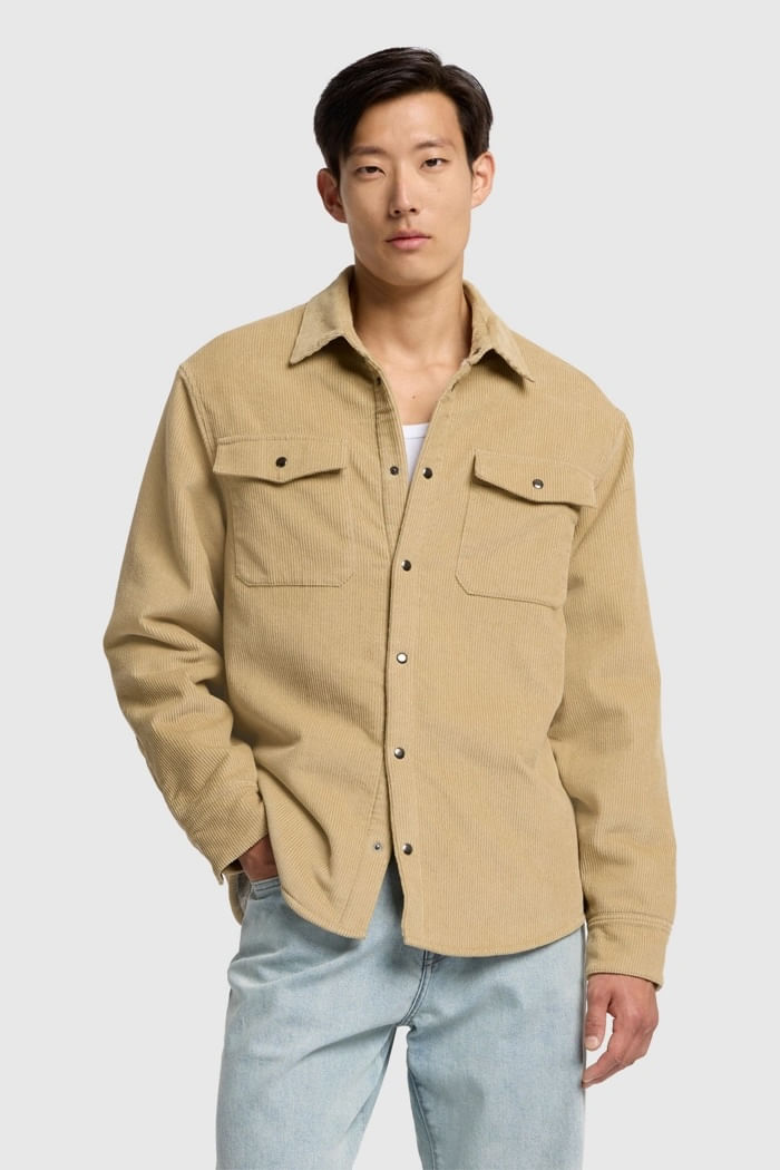 OVERSHIRT CORDUROY WITH SHEARLING WHEAT BEIGE