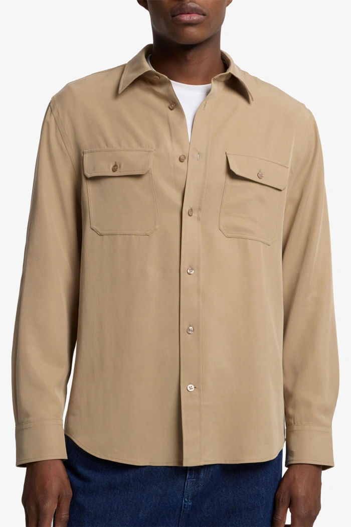MILITARY SHIRT LYOCELL TAUPE WITH POCKETS