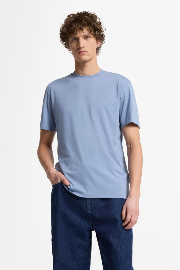CREWNECK S S TEE COTTON SLATE BLUE