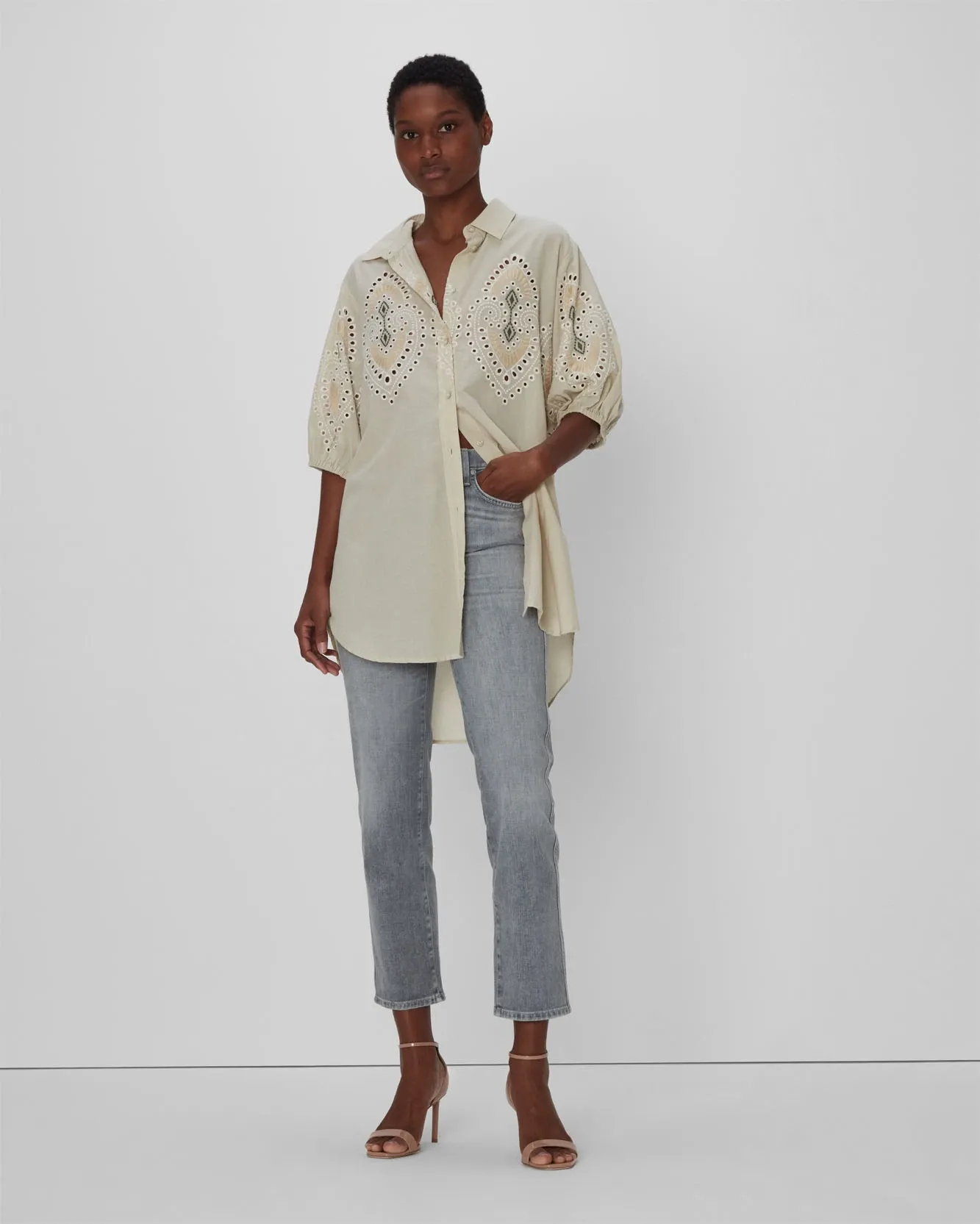 PUFF SLEEVE TUNIC IN SOFT OLIVE