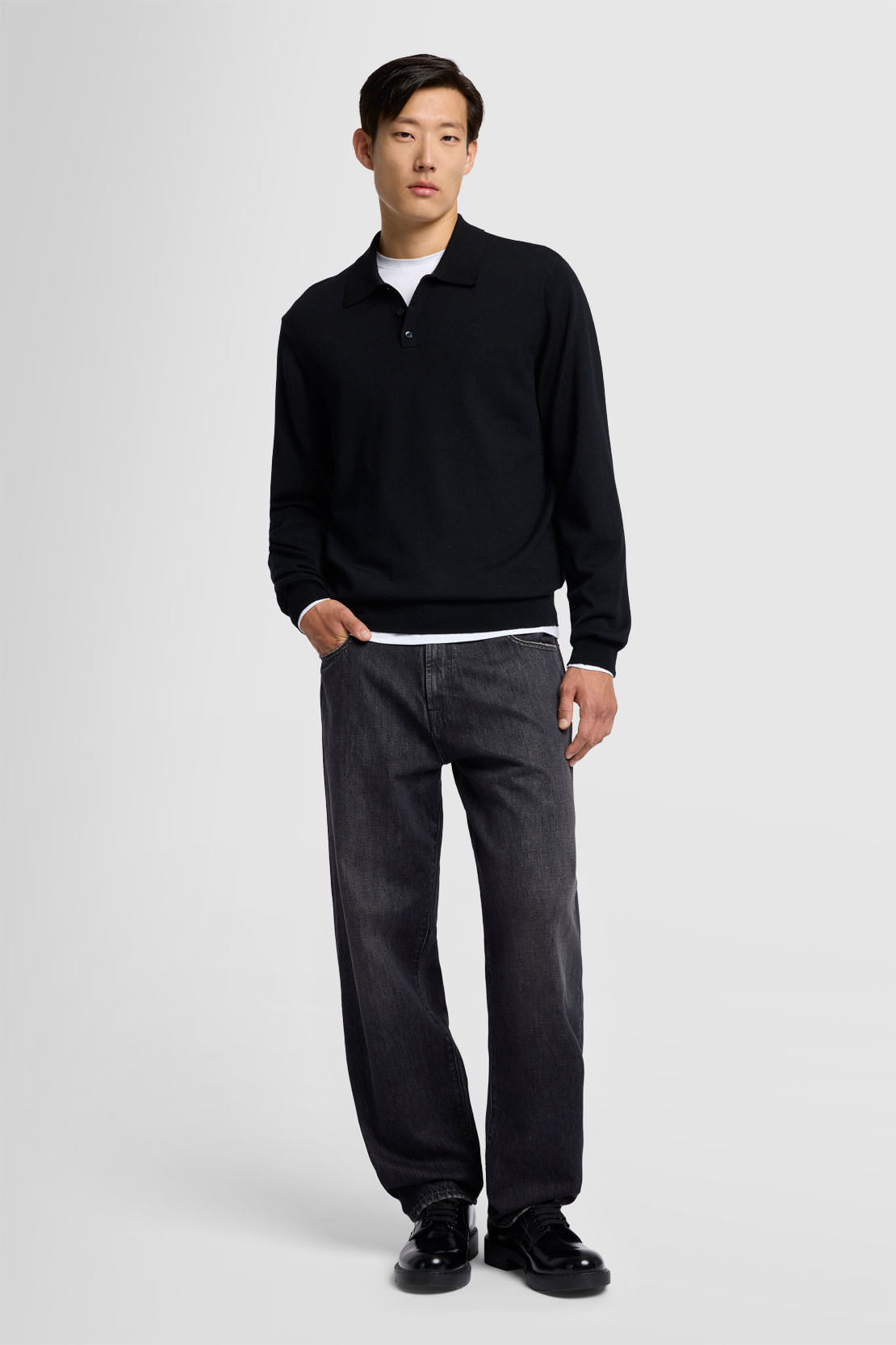 POLO L/S MERINO BLACK