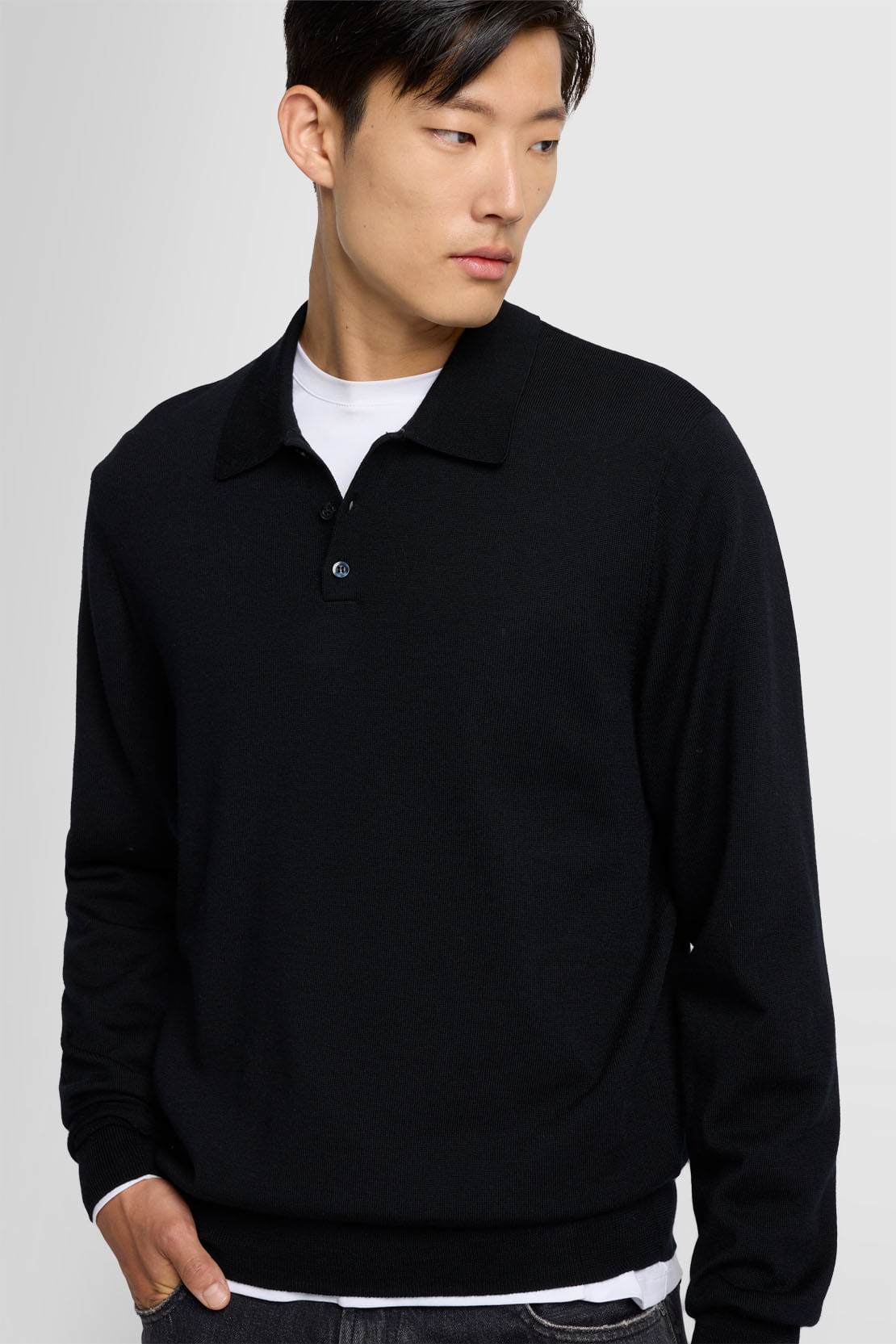 POLO L/S MERINO BLACK