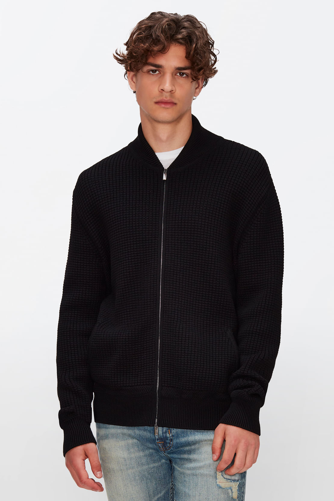 BOMBER JACKET KNITTED WOOL BLACK