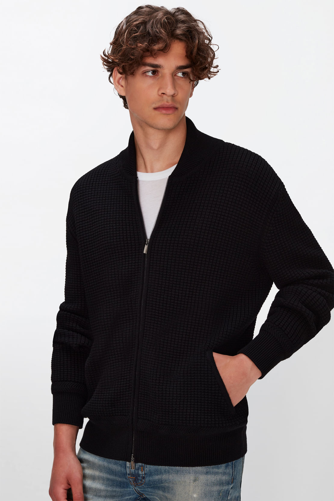 BOMBER JACKET KNITTED WOOL BLACK