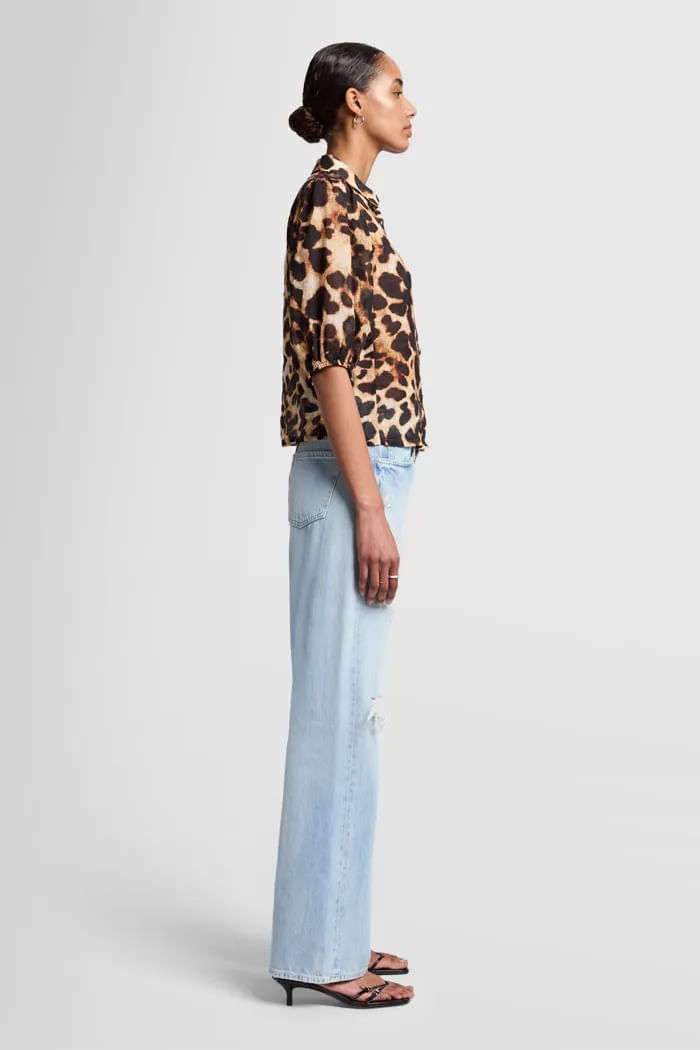 SS PUFF BLOUSE RAMIE LEOPARD