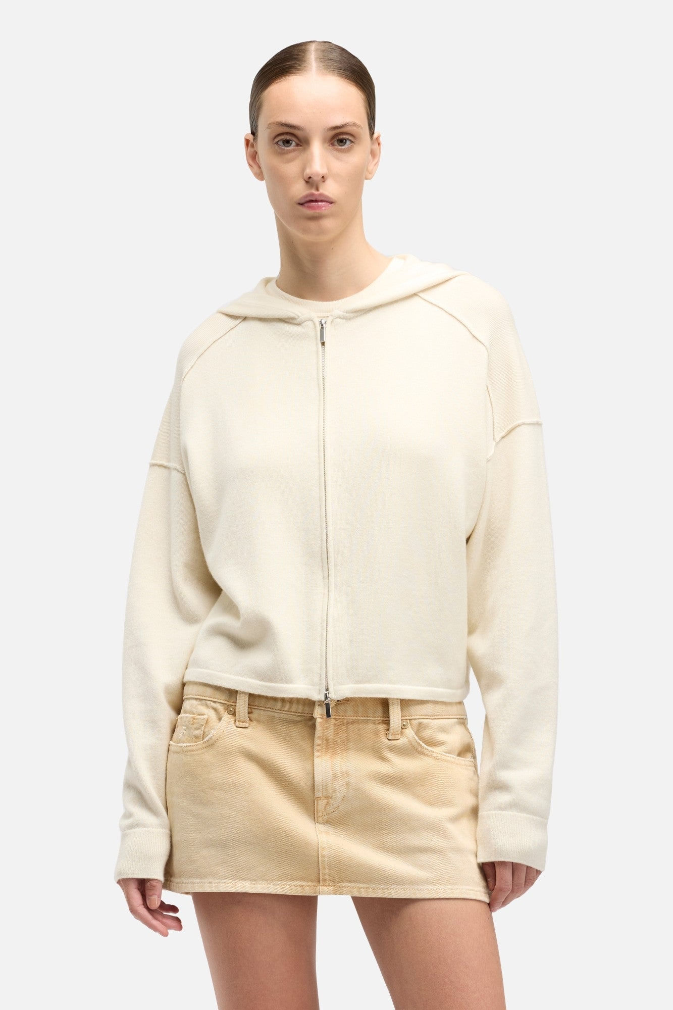 CASHMERE ZIPPER HOODIE IN ICE WHITE
