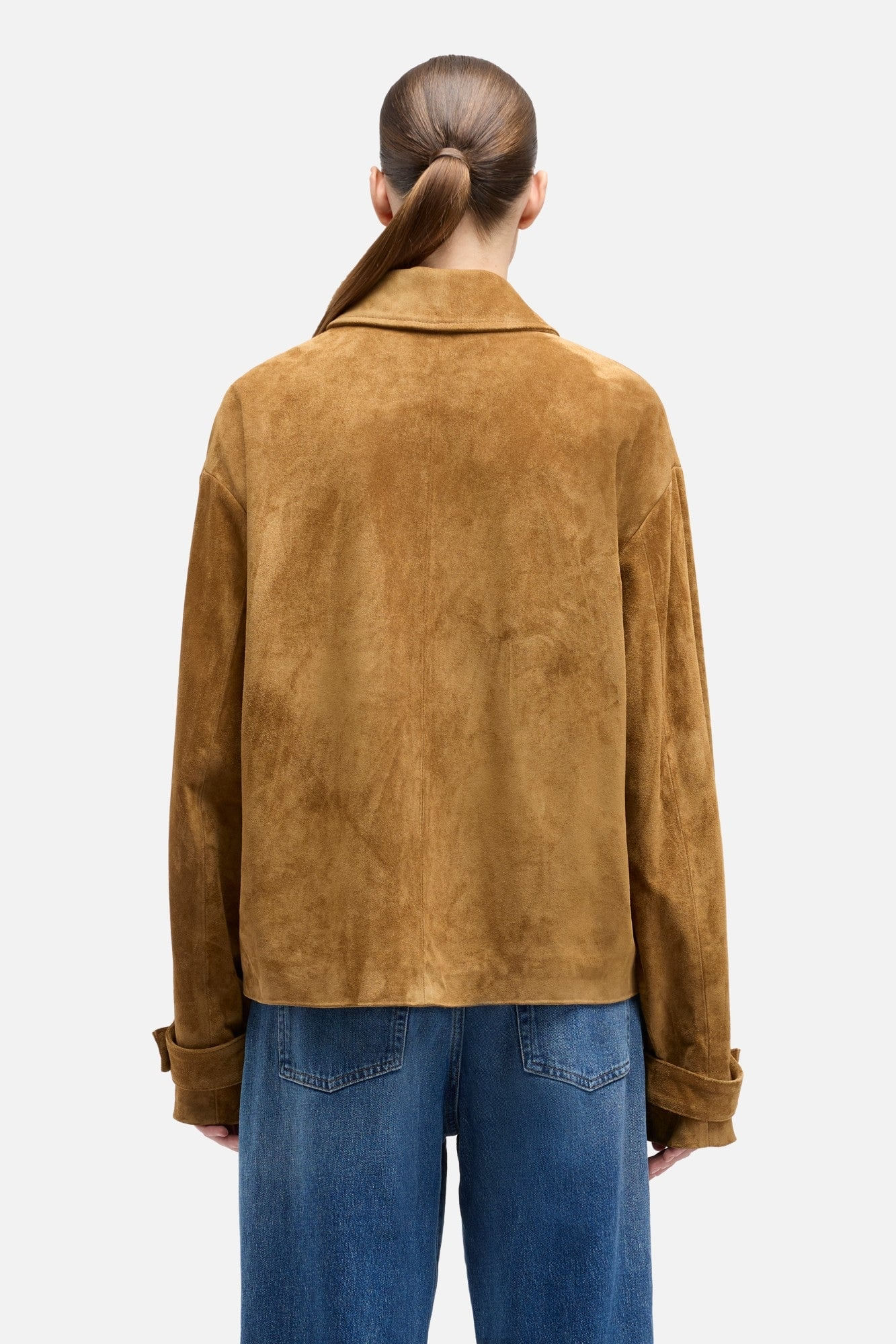 SUEDE CROPPED CHORE JACKET IN TOBACCO