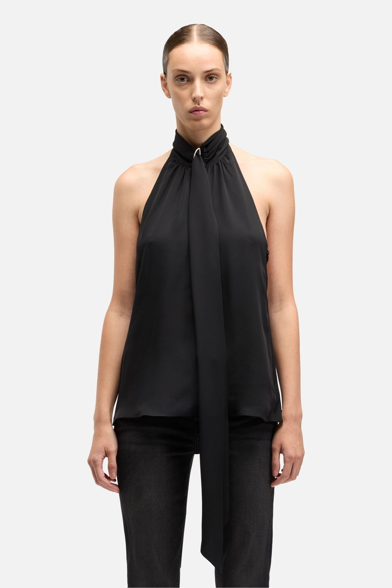 SILK HALTER TOP IN BLACK