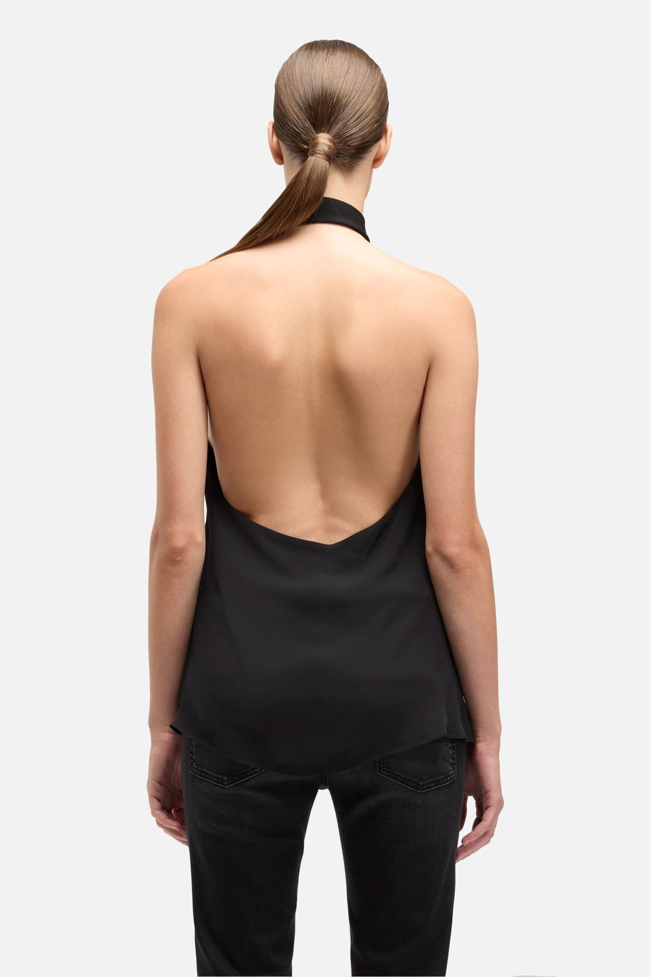 SILK HALTER TOP IN BLACK