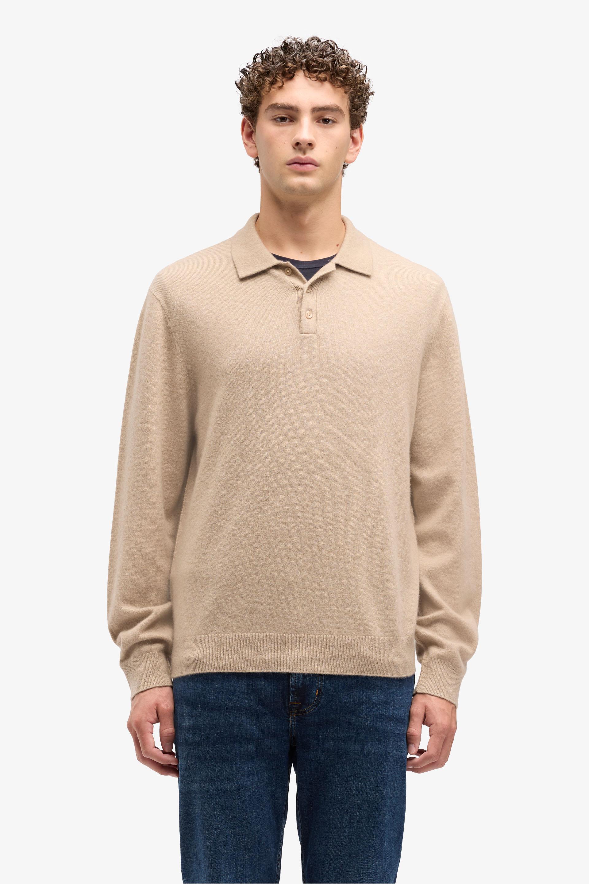 LONG SLEEVE POLO SWEATER CASHMERE UMBER